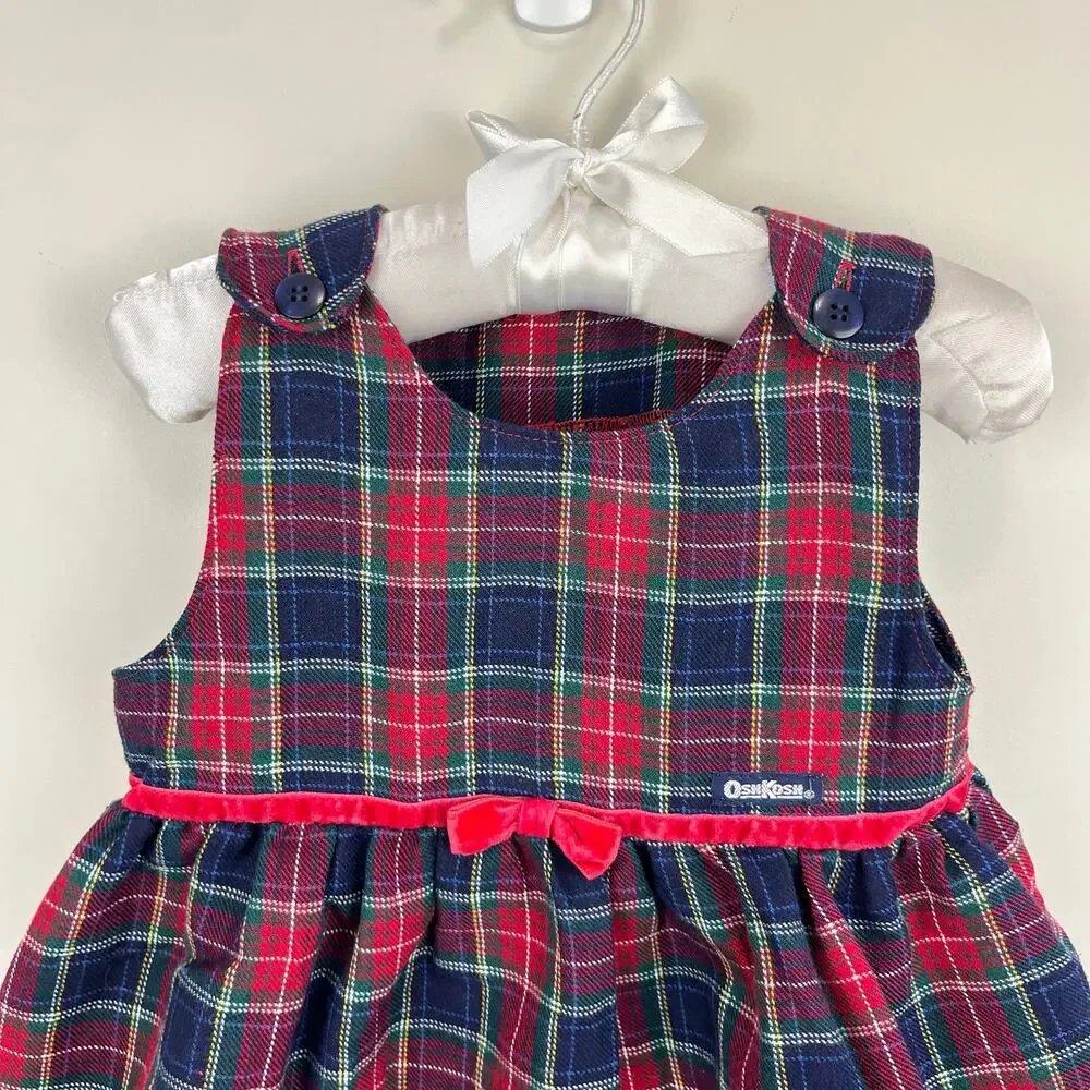 Vintage OshKosh B'gosh Plaid Bow Dress 12 Months
